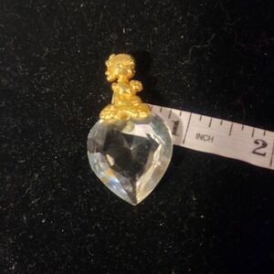 Crystal Heart Pendant with Praying Child Charm Gold Tone Religious Charm